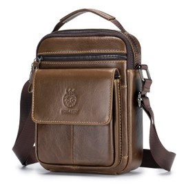 SCHLATUM Mens Leather Shoulder Bag, Small Leather Messenger Bag for Men, Man Bag Crossbody Mens Purse Handbag Casual Daypack, Coffee