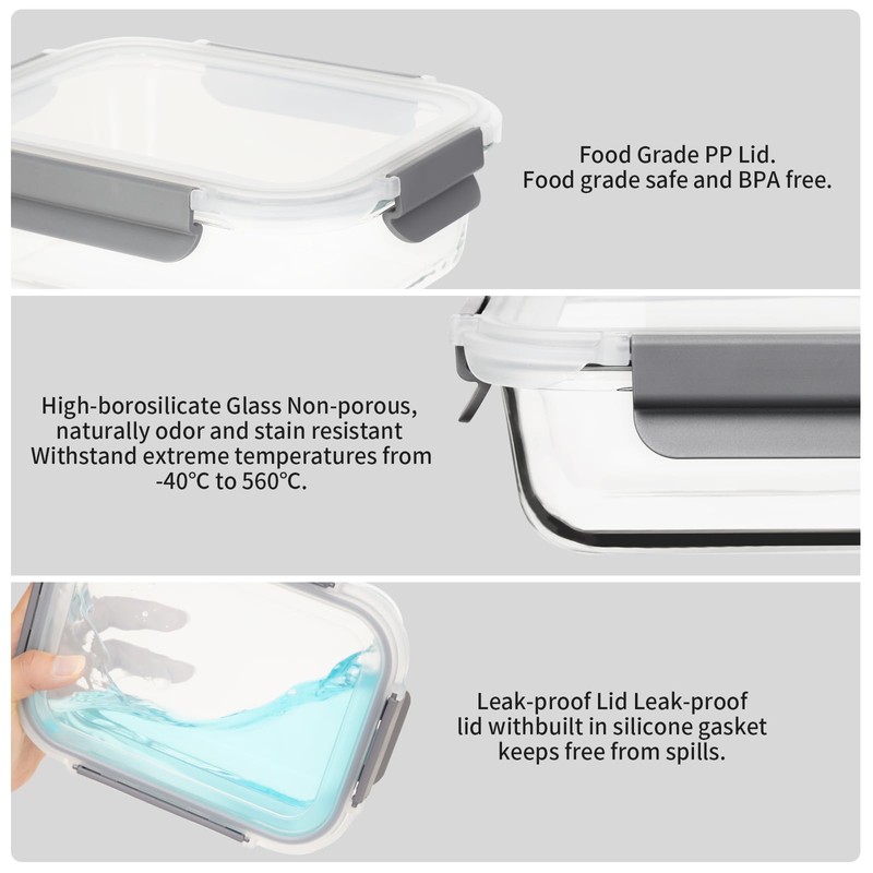 AILTEC 10 Pack Glass Meal Prep Containers with Lids -