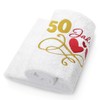 Abc Casa Gift Towel for 50th Birthday with Embroidered Hearts