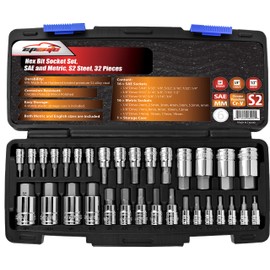 EPAuto 32 PCs Hex Bit Socket Set, SAE and Metric, S2 & Cr-V Steel