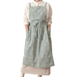 Hawholm Japanese apron Women-Cross Back Apron for Women with Pockets, Pinafore Aprons, Womens Cotton Linen Apron