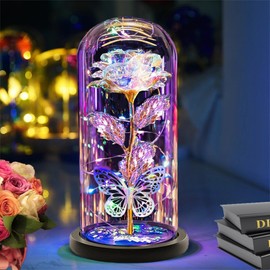 Cwmyqjyzymx Mothers Day Rose Gifts for Mom Women, Glass Flower Rose Gifts Forever Eternal Crystal Light Up Rose in a Glass Dome, Presents for Birthday Gifts for her Daughter Sister Wife Grandma Gold