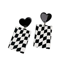 Acrylic Black White Irregular Geometric Striped Checkered Dangle Drop Earrings Minimalist Love Heart Flower Pattern Statement Earrings Jewelry for Women Girls, Metal Acrylic, acrylic,