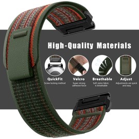 ZoRoll QuickFit 26 mm Nylon Strap for Garmin Enduro 3 / Fenix 8 51mm / 7X Pro Solar/7X/6X/5X/5X GPS, Sport Replacement Bracelet, Watch Band for Quatix 6X Solar/Tactix 7 Pro Edition - Dark green