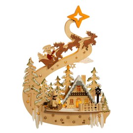 Kurt S. Adler 11.8-Inch Battery-Operated Light Up Wooden Christmas Village with Santa and Sleigh