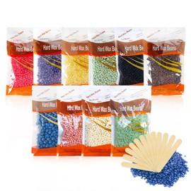 Hard Wax Beans,10PCS Wax Beads for Hair Removal,Professional Waxing Beads with 10 Pcs Wood Sticks,Painless at Home for Full Body,Face,Bikini,Legs,Brazilian,Eyebrow,Armpit