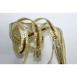 JASDEE Vintage Border Trim Ribbon 3/4" Inch Width Hand Work Bead & Sequins R1052 - Per Yard, Gold/Ivory (As Picture), R1052