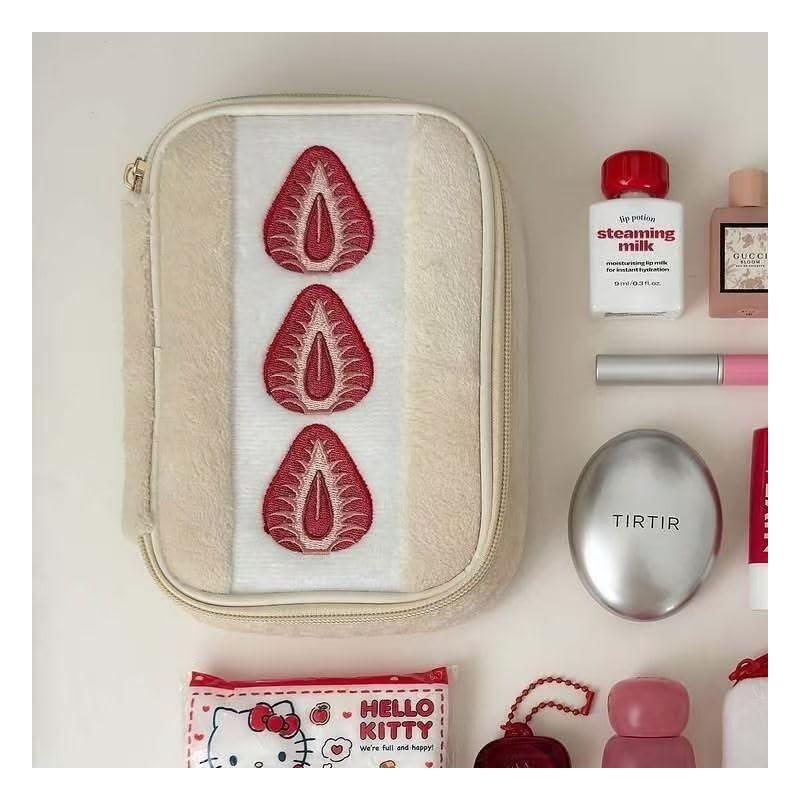 Cute Fashionable Plush Embroidered Strawberry, Pen Case, High School Students,