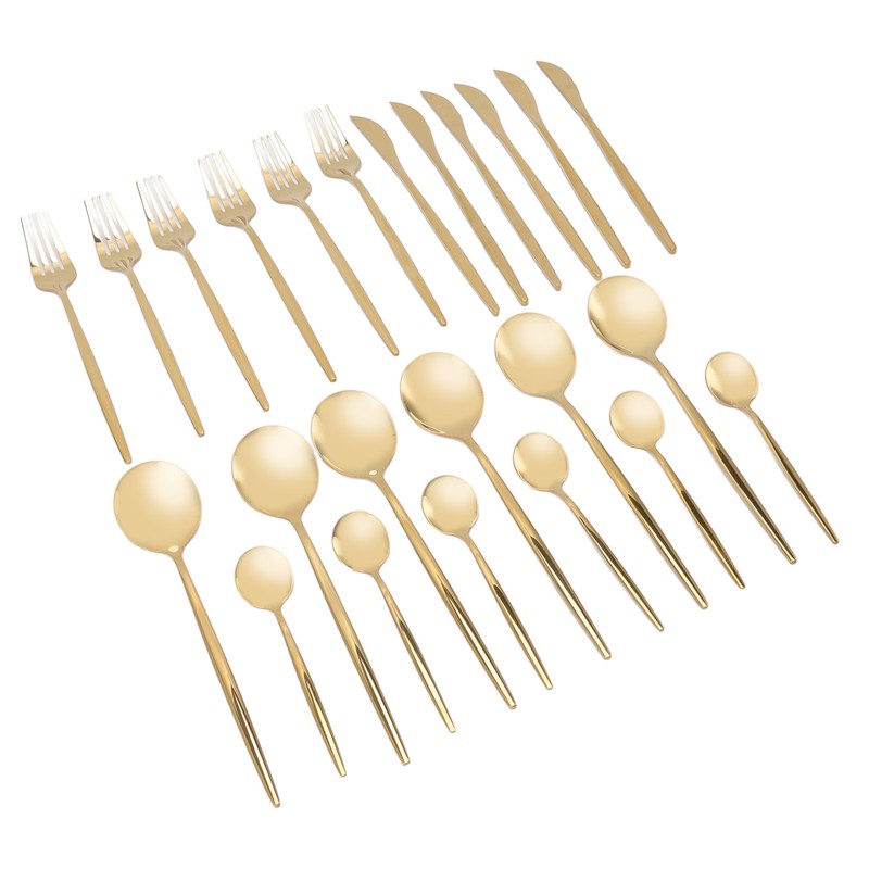 24Pcs Gold Silverware Set Knife Fork Spoon Rustproof Stainless Steel