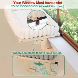 Zakkart SnugCloud Cat Perch for Window Sill with 4-Sided Bolster - Orthopedic Cat Window Hammock - Solid Hardwood & Metal Frame - Window Seat for Pets (Natural Color Wood w/Gray Bed, Medium)