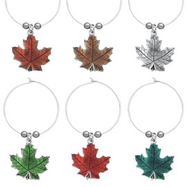 DANFORTH Maple Leaf Fall/Autumn Wine Glass Markers, Handcrafted Pewter, Set Of Six, Made In USA