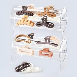 Two Layers Hair Accessories Organiser,Women Acrylic Headband Holder Storage Stand,360-Degree Rotating Claw Clip Organiser,Girls Hair Accessories Storage for Vanity Table,Dressing Table,Beside Table
