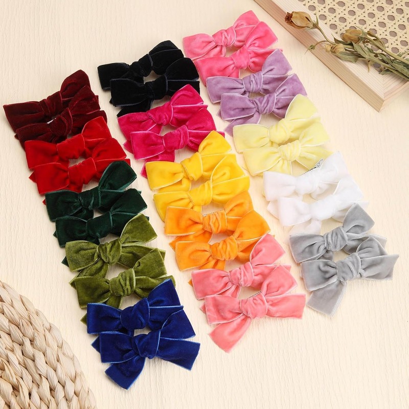 vobobe 40Pcs 3.5Inch Hair Bows for Toddler Girls, Velvet Neutral
