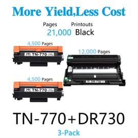 MM MUCH & MORE Compatible TN770 Toner Cartridge and DR730 Drum Unit Replacement for Brother TN-770 DR-730 Used for MFC-L2750DW L2750DWXL HL-L2370DW L2370DWXL Laser Printer (2 Toners, 1 Drum, 3-Pack)