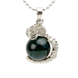 Happy Bomb Bloodstone Dragon Pendant Necklace 12mm Brass Natural Stone Power Stone