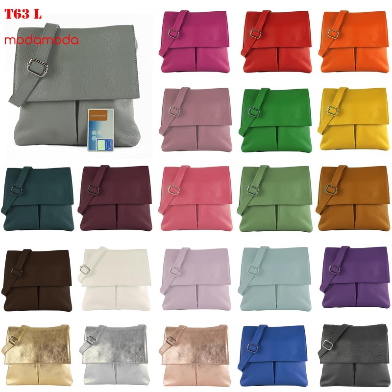 modamoda de - T63LEDER - Women's Leather Shoulder Bag, olive