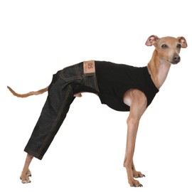D DOGGY STAR Italian Greyhound Clothes Sleeveless Jeans Onesie Outfit Whippet for Dog Coat (XL,Black Jean)