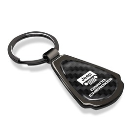 iPick Image Compatible with Jeep Grand Cherokee Real Carbon Fiber Gunmetal Black Metal Teardrop Key Chain