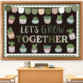 Pajean Plant Bulletin Board Set Greenery Classroom Decor Let's Grow Together Potted Tree Paper Cutout for Back to School First Day Window Door Wall Elementary Preschool Teacher Supplies