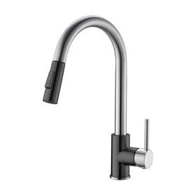 Havin Brushed and Black Pull Down Kitchen Faucet with ABS Sprayer,High Arc Stainless Steel Material,with cUPC Ceramic Cartridge,Without Deck Plate,Fit for One Hole Kitchen Sink and Laundry Sink