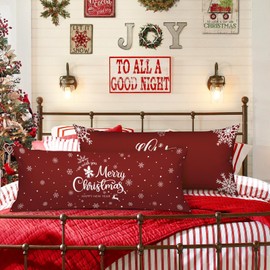 Lanpn Christmas Body Pillowcase 20x54 Set of 2, Red Green Decorative Pillow Cases 20 x 54 Extra Large Long Rectangle Oversized Lumbar Bed Body Pillow Covers Xmas Bodypillow 21x54 2 Pack