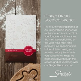 Simplicity Scents Gingerbread Scented Sachets Pack of 3, Fall & Winter - Long-Lasting Scented Bags, Home Fragrance, Air Freshener & Deodorizer for Closet, Room, Drawer, or Cars, Made in USA