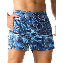 Unitop - Bañador para hombre, diseño hawaiano clásico, con forro de malla, color azul y negro 36