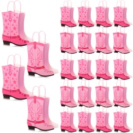 Mooliwe 24 Pcs Cowboy Cowgirl Boots Paper Bags Western Theme Party Favors Wild West Girls Kraft Bags Bachelorette Theme Last Rodeo Party Supplies Cowgirl Favors (Pink)