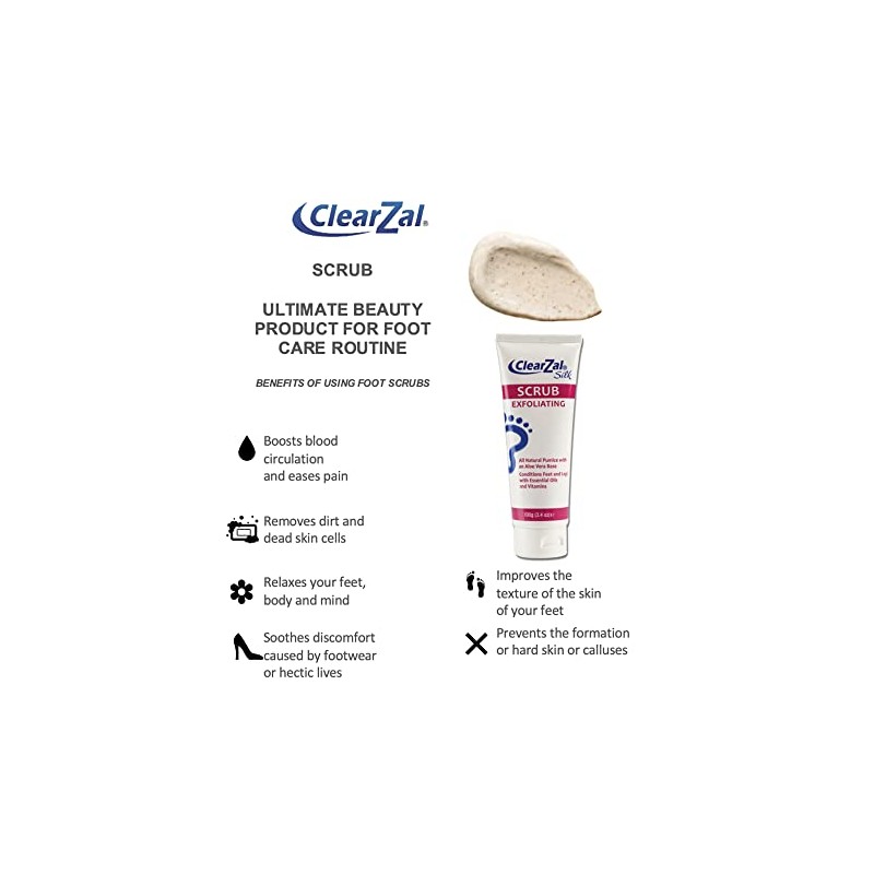 ClearZal Scrub 3.4oz, Foot and Skin Exfoliating Scrub, All Natural