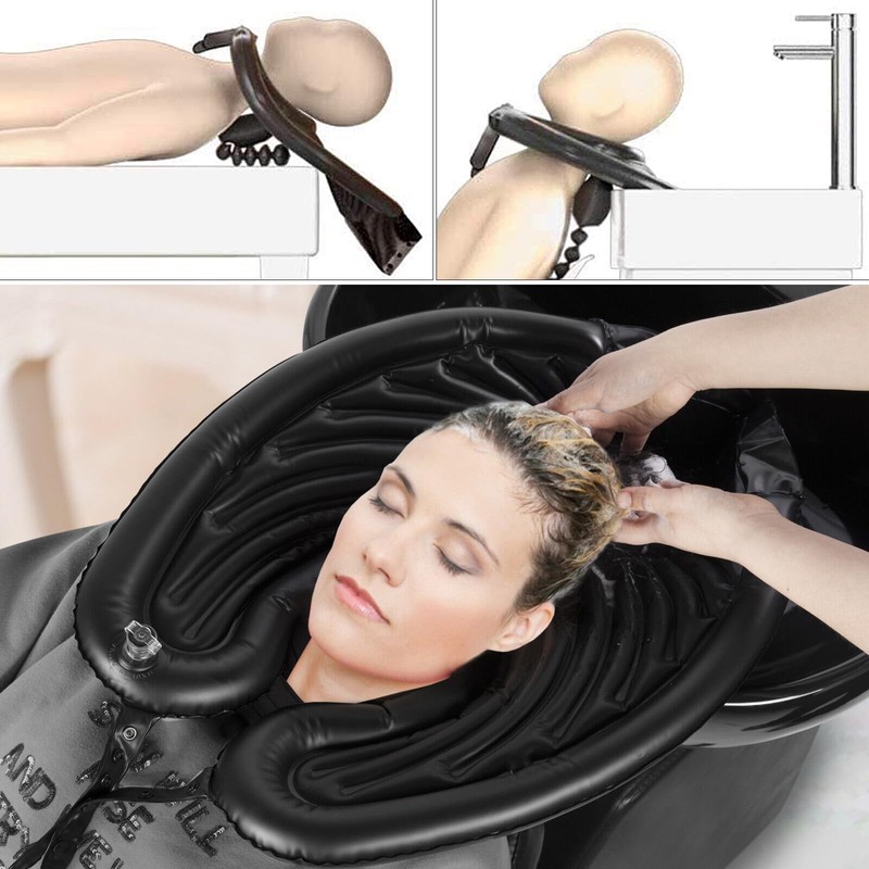 Inflatable Shampoo Bowl, Portable Folding Black PVC Head Washing Basin,