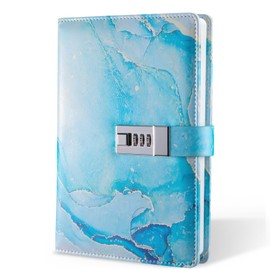 Diary with Lock, A5 Lockable Journal, PU Leather Combination Lock Diary, Lock Diary Planner Organizer for Men and Women, Office Product 8.6 x 5.9 in- Sky Blue