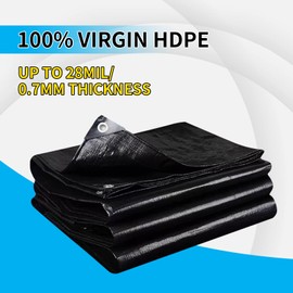 Coocure 25X25FT Reinforced PE Pond Liner, 28Mil Thickness Pond Liners for Outdoor Ponds, Hemmed Edge with Buttonholes Liners for KOI/Fish, Duck Pond and Waterscape.