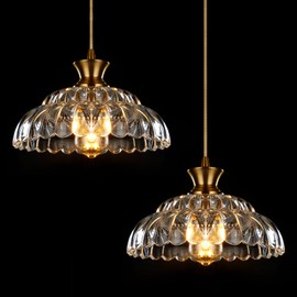 Mgcanyu 2Pack Glass Pendant Lights Kitchen Island, 11.8" Vintage Lighting Glass Light Fixtures Brushed Gold Modern Glass Chandelier Hanging Ceiling for Dining Living Room Restaurant Bedroom Foyer