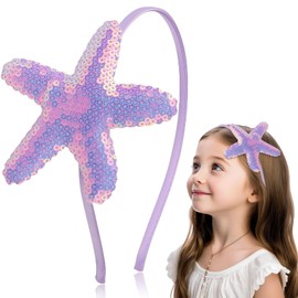 Pvoiue Mermaid Starfish Headband for Women Girls, Holography Sequins Mermaid Starfish Hair Band for Women Girls Hair Accessories Summer Birthday Wedding Party Supplies