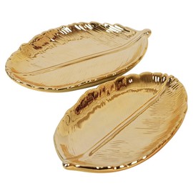Queen-b Jewelry Tray, Gold Leaf Set of 2, Accessory Tray, Stylish, Cute, Interior Decoration, Small Plate, Earrings, Necklace, Ring, Earrings