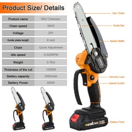 MITOOL KIT 2 Battery Mini Electric Chain Saws Cordless Handheld Portable Small Chainsaw