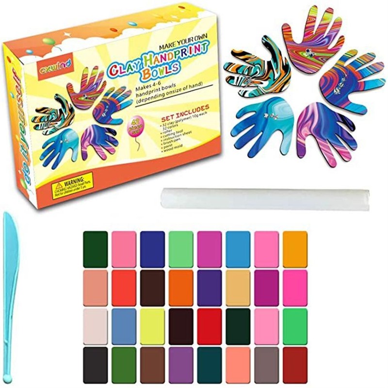 42pcs/set DIY Clay Handprint Bowls Kit Clay Jewelry Bowls Marbled