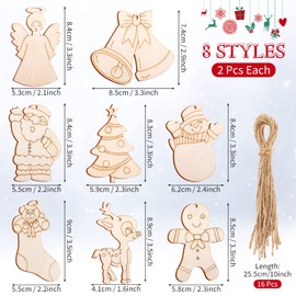 MELLIEX Pack of 16 Christmas Tree Pendants, Wood, Wooden Christmas Tree Decoration Pendants, Christmas Decoration for Christmas Gifts, DIY Crafts Gift Box