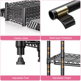 M MZG Heavy Duty Rolling Garment Rack 3 Tiers Adjustable Wire Shelving Clothes Rack with Rods Storage Closet Clothing Rack Black 15.7" D x 70.8" W x 76.5" H