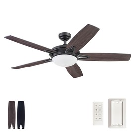 Prominence Home Clancy, 52 Inch Contemporary LED Ceiling Fan with Light, Remote Control, Dual Mounting Options, 5 Dual Finish Blades, Reversible Motor - 51483-01 (Matte Black)