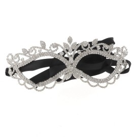 Silver Tone Metal Austrian Crystal Rhinestone Evening Mask M1324-SCRY