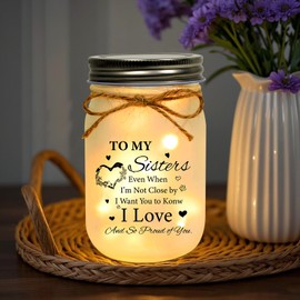 TaoQ C Mason Jar Night Light for Sister, Decorative Jar Home Night Gift for Sister Birthday Anniversary Housewarming Party