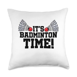 It's Badminton Time Graphic Badminton Player Shuttlecock Throw Pillow