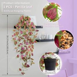 LOYWREE Small Artificial Hanging Potted Plants, Fake Purple Potted Plant Faux Ivy Vine Plant for Shelf Home Office Indoor Outdoor Garden Greenery Decor (Black Pot)