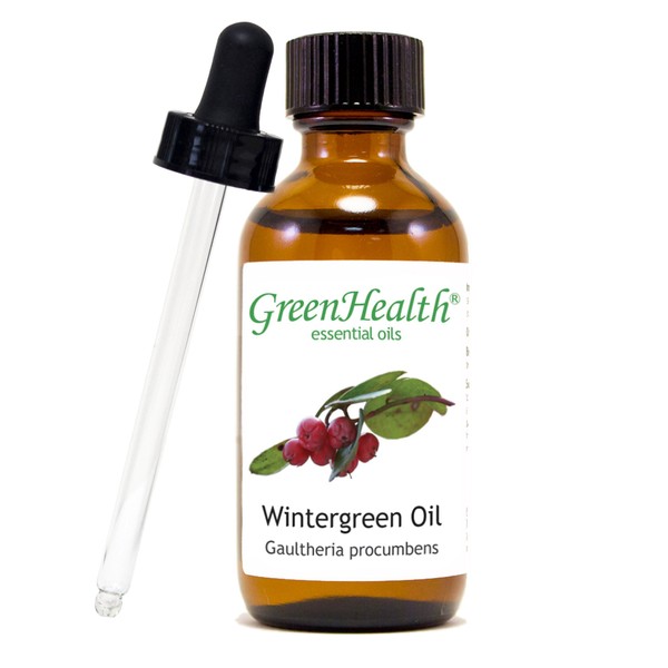 Wintergreen – 2 fl oz (59 ml) Glass Bottle w/Glass Dropper – 100% Pure Essential Oil – GreenHealth Shipped with Child Resistant Cap