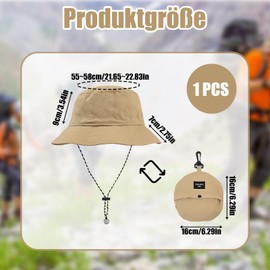 CJAPGJW Sonnenhut Herren, Kopfumfang 58 cm, Anglerhut und Sonnenschutz Hut Hut, Verstellbarer und Packbarer Wanderhut für Outdoor-Aktivitäten wie Angeln, Camping und Wandern, Khaki Farbe