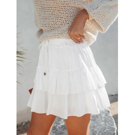Aoudery Flowy Shorts for Women Boho Ruffled Tiered Skorts Casual High Waist Mini Skirts Tennis Golf Comfy Shorts 2025 - A White M