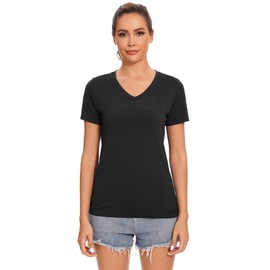 GXXGE Quick Dry Workout Tops for Women Short Sleeve Athletic Tees Breathable Gym Running Yoga T Shirts Sun Protection UPF50+ Black Large