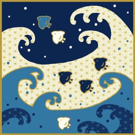 Hamamonyo Kofu (Furoshiki, 19.7 inches (50 cm), Houndstooth and Big Wave