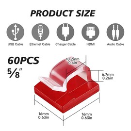 GGFOXLEW 5/8 in Adhesive Cable Clips, 60pcs Outdoor Light Clips, Cord Clips, Sturdy Wire Clips, Finisher Wire Clamp for Home, Car, Office Wire Management Clips (Clear, 5/8"-60PCS)